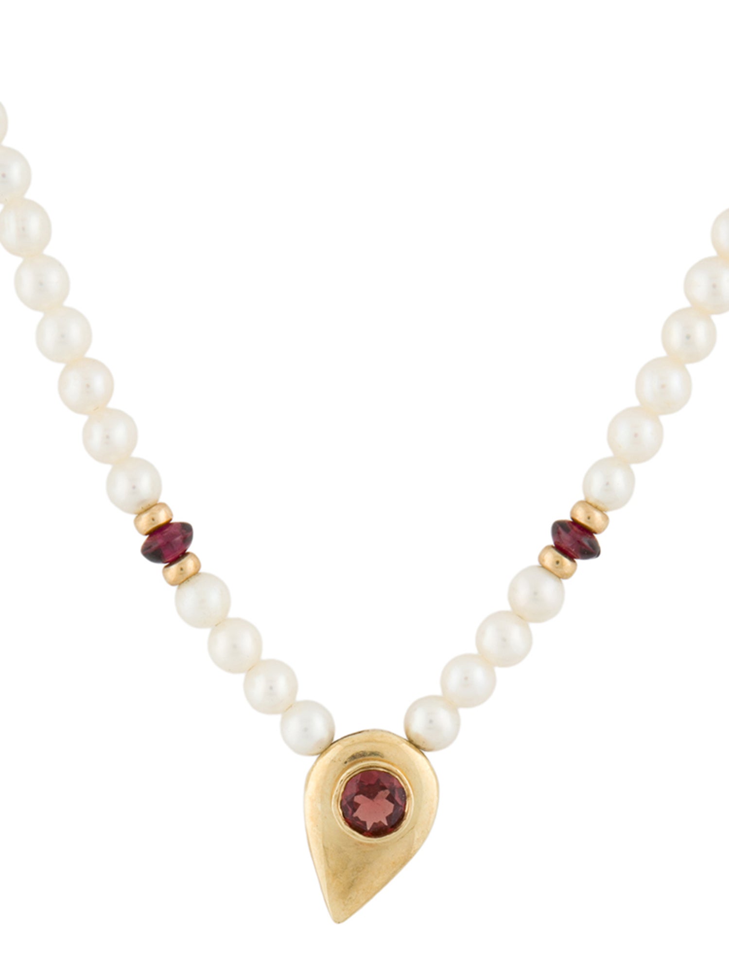 Necklace 14K Pearl & Garnet Pendant Necklace