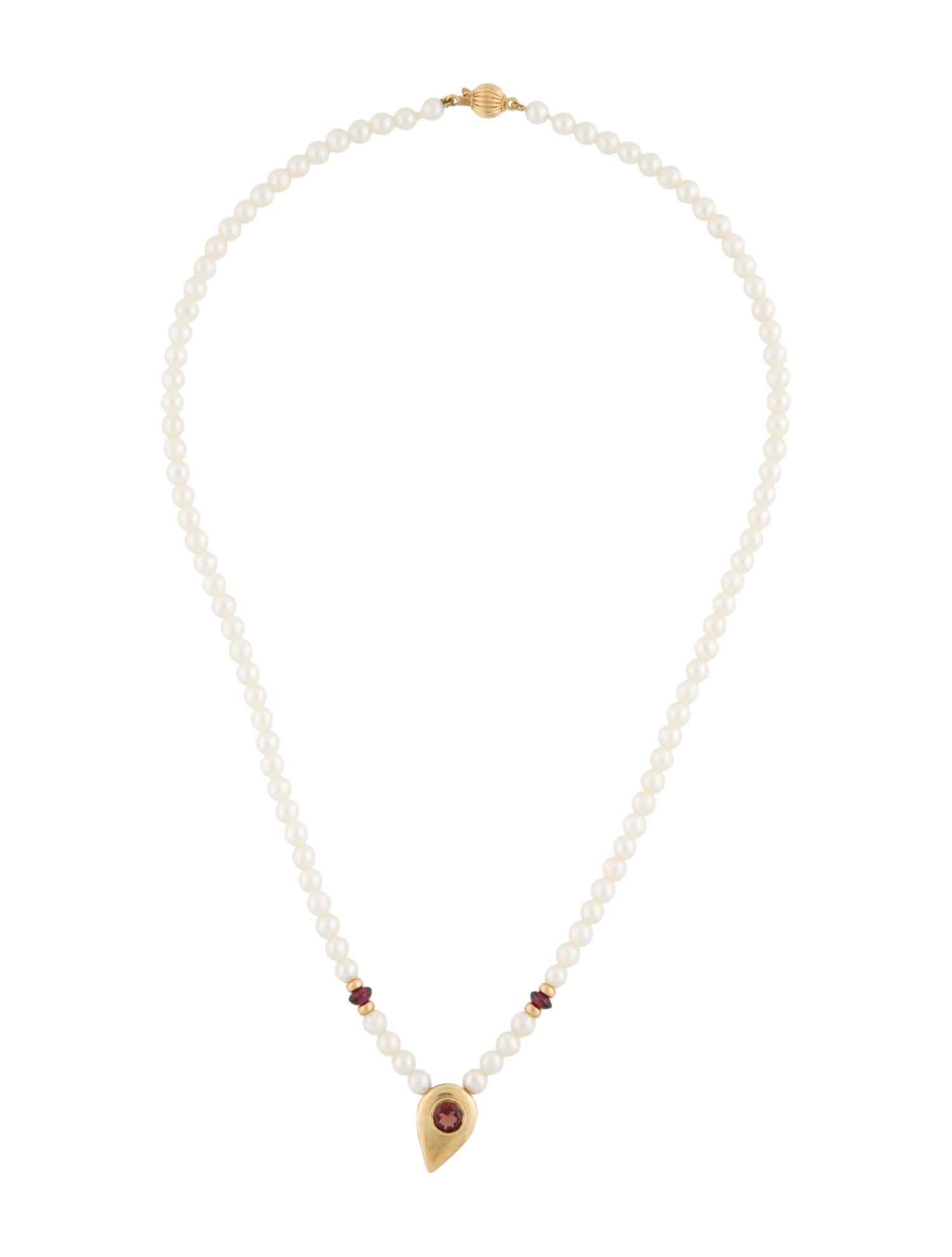 Necklace 14K Pearl & Garnet Pendant Necklace