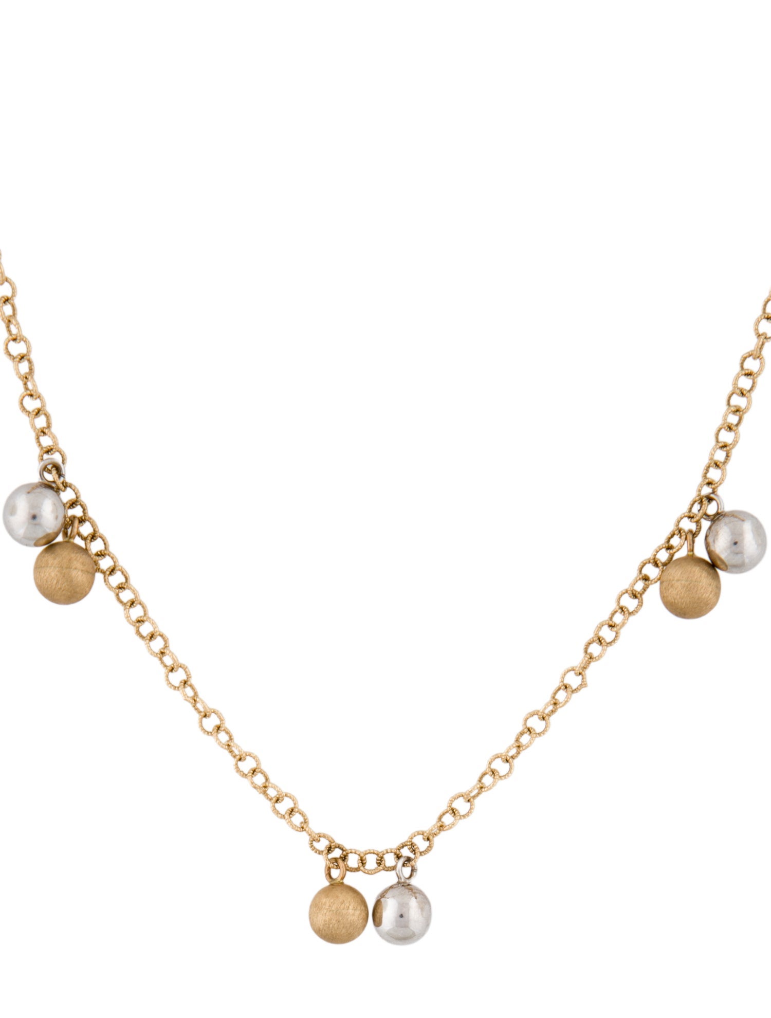Necklace 14K Two-Tone Double Ball Drop Chain Necklace