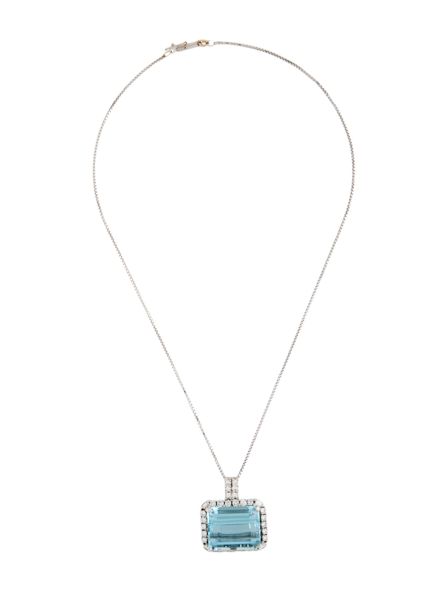 Necklace 26.23ct Aquamarine & Diamond Halo Pendant w/ 14K Box Chain Necklace