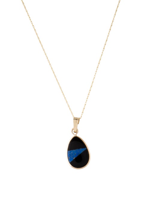 Necklace 14K Onyx & Lapis Lazuli Pendant Necklace