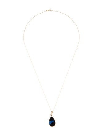 Necklace 14K Onyx & Lapis Lazuli Pendant Necklace