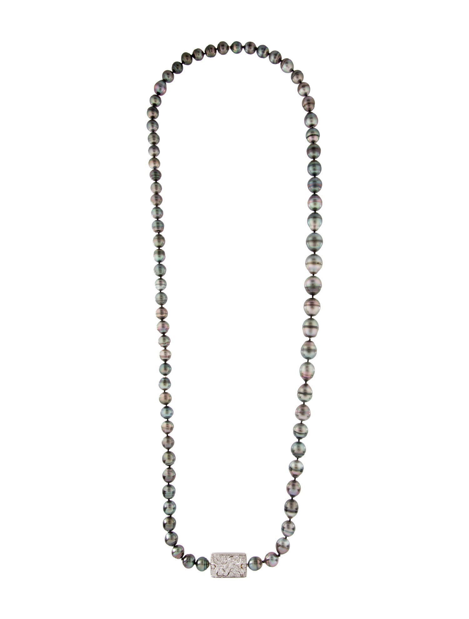 Necklace 14K Pearl & Diamond Graduated Long Strand
