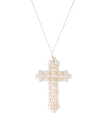 Necklace 14K Pearl Cross Pendant Necklace
