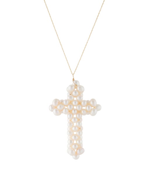 Necklace 14K Pearl Cross Pendant Necklace