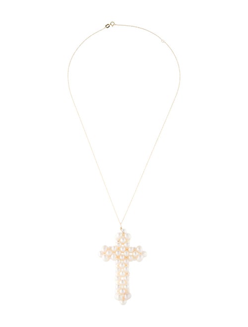 Necklace 14K Pearl Cross Pendant Necklace