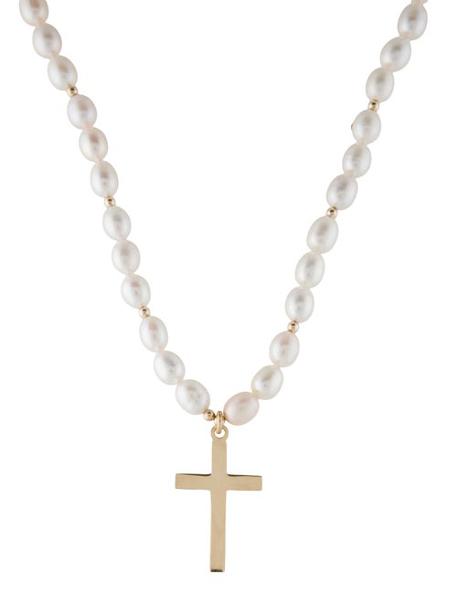 Necklace 14K Pearl Cross Pendant Necklace