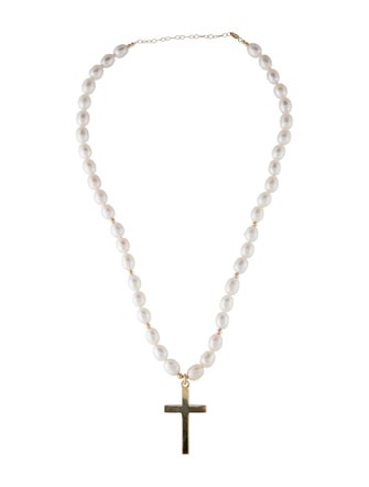 Necklace 14K Pearl Cross Pendant Necklace