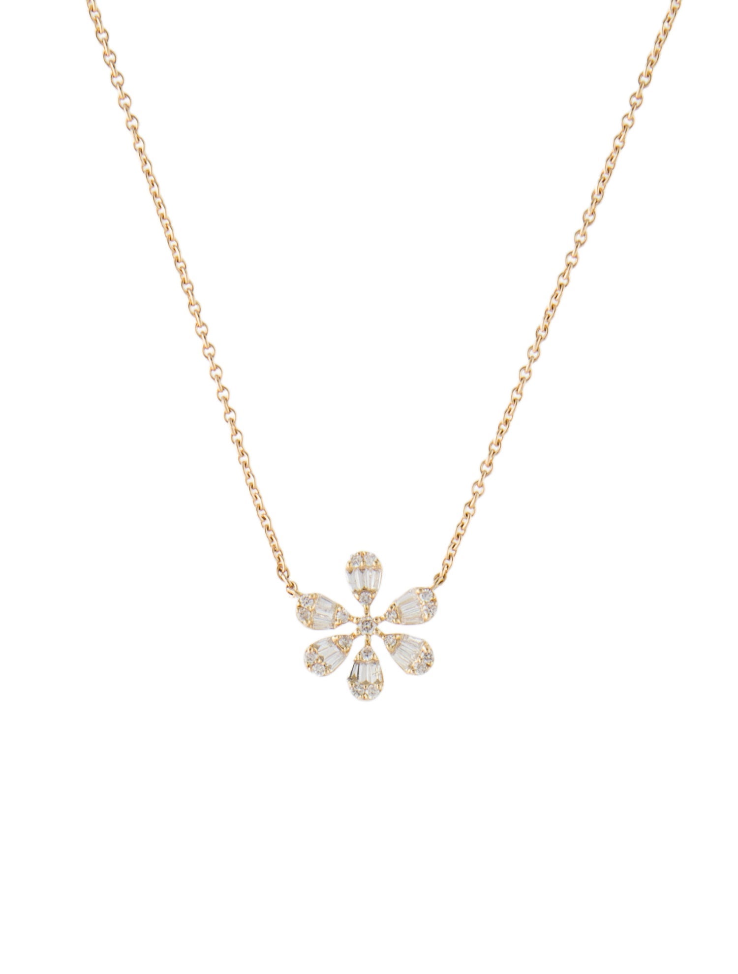 Necklace 14K Diamond Flower Pendant Necklace