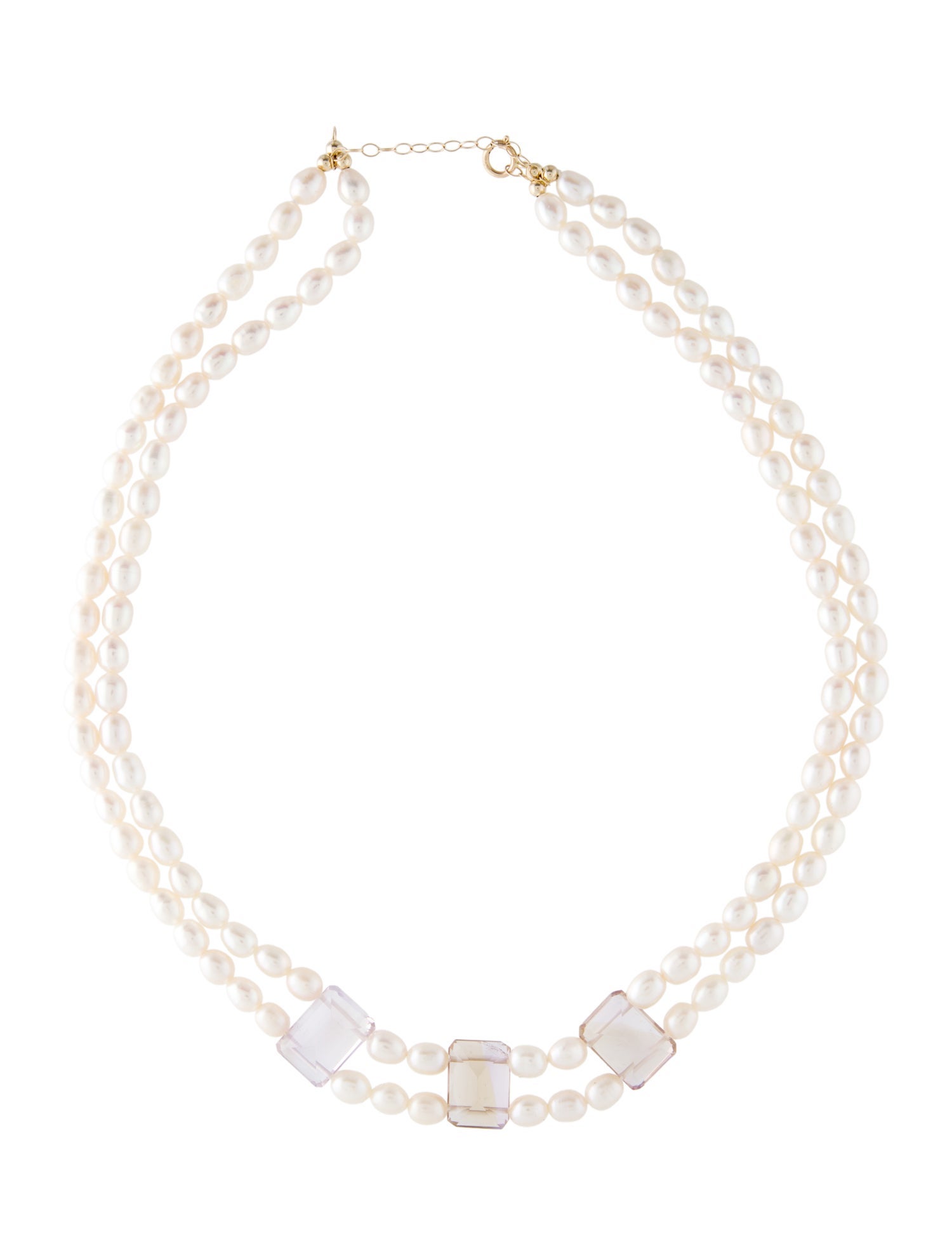 Necklace 14K Pearl & Ametrine Double Row Station Necklace