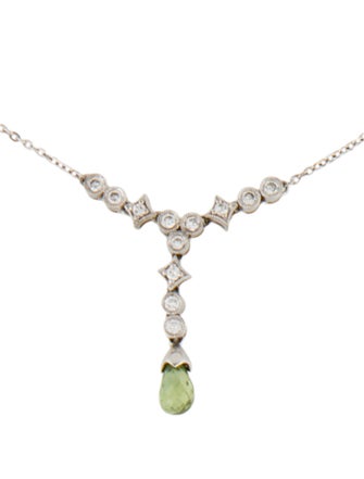 Necklace 18K Green Sapphire & Diamond Pendant Necklace