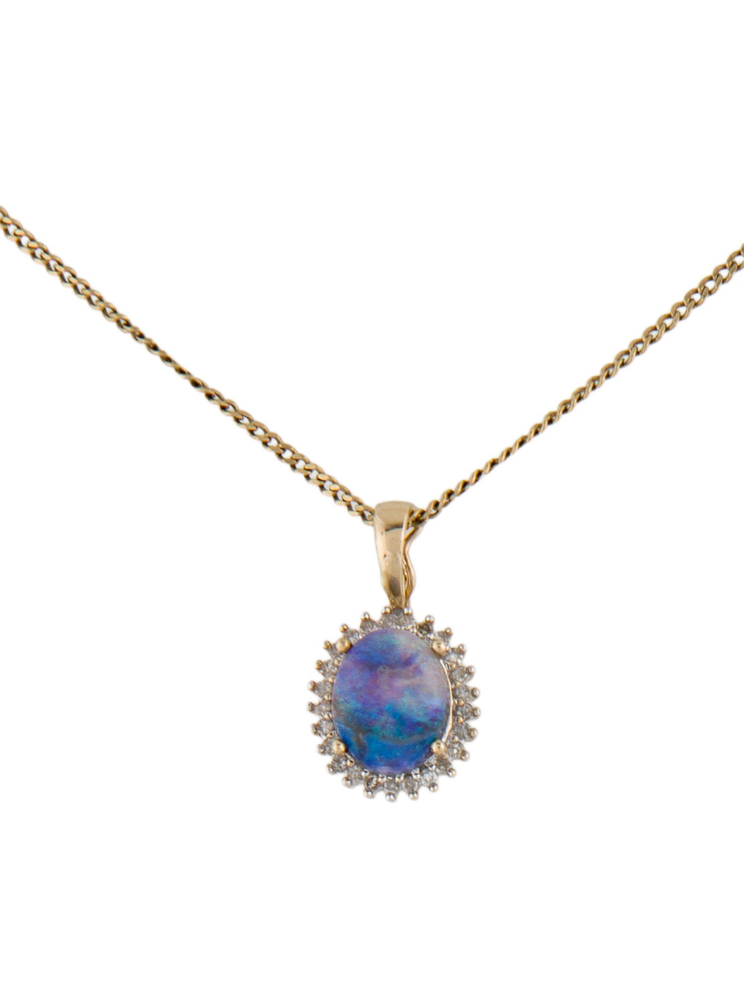 Necklace 14K 1.69ct Opal & Diamond Halo Pendant