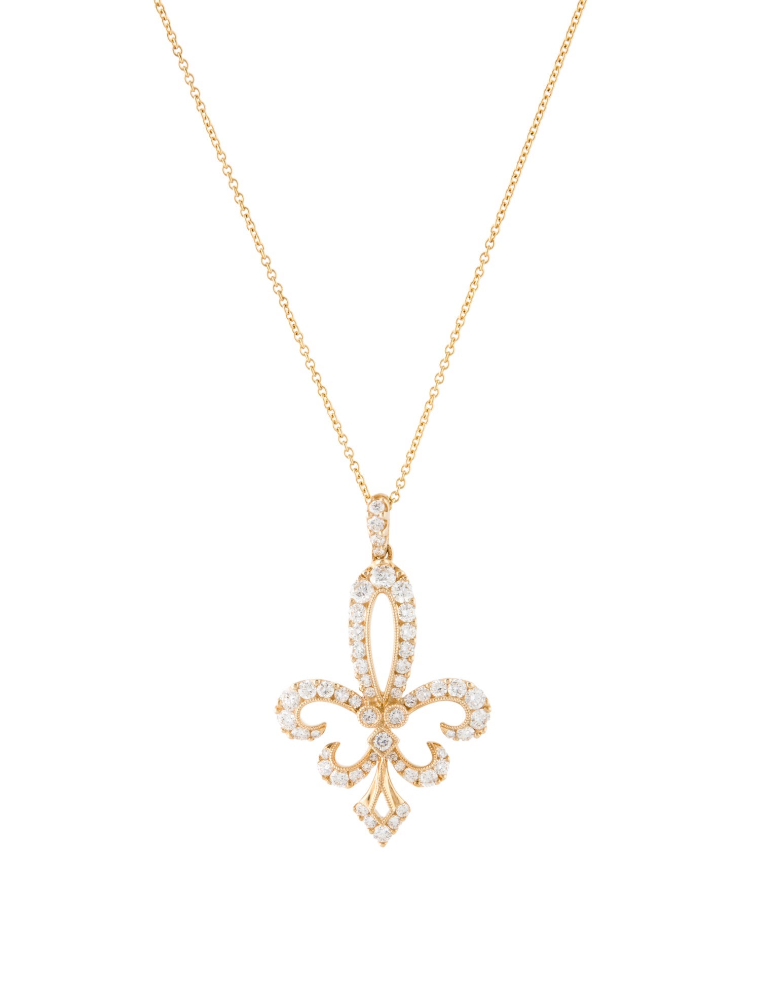 Necklace 14K 1.56ctw Diamond Fleur de Lis Pendant Necklace