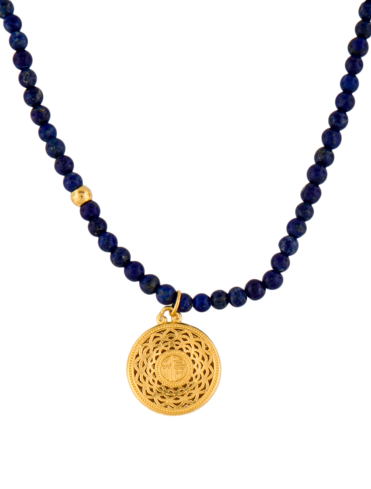 Necklace 24K Lapis Lazuli Medallion Bead Strand Necklace