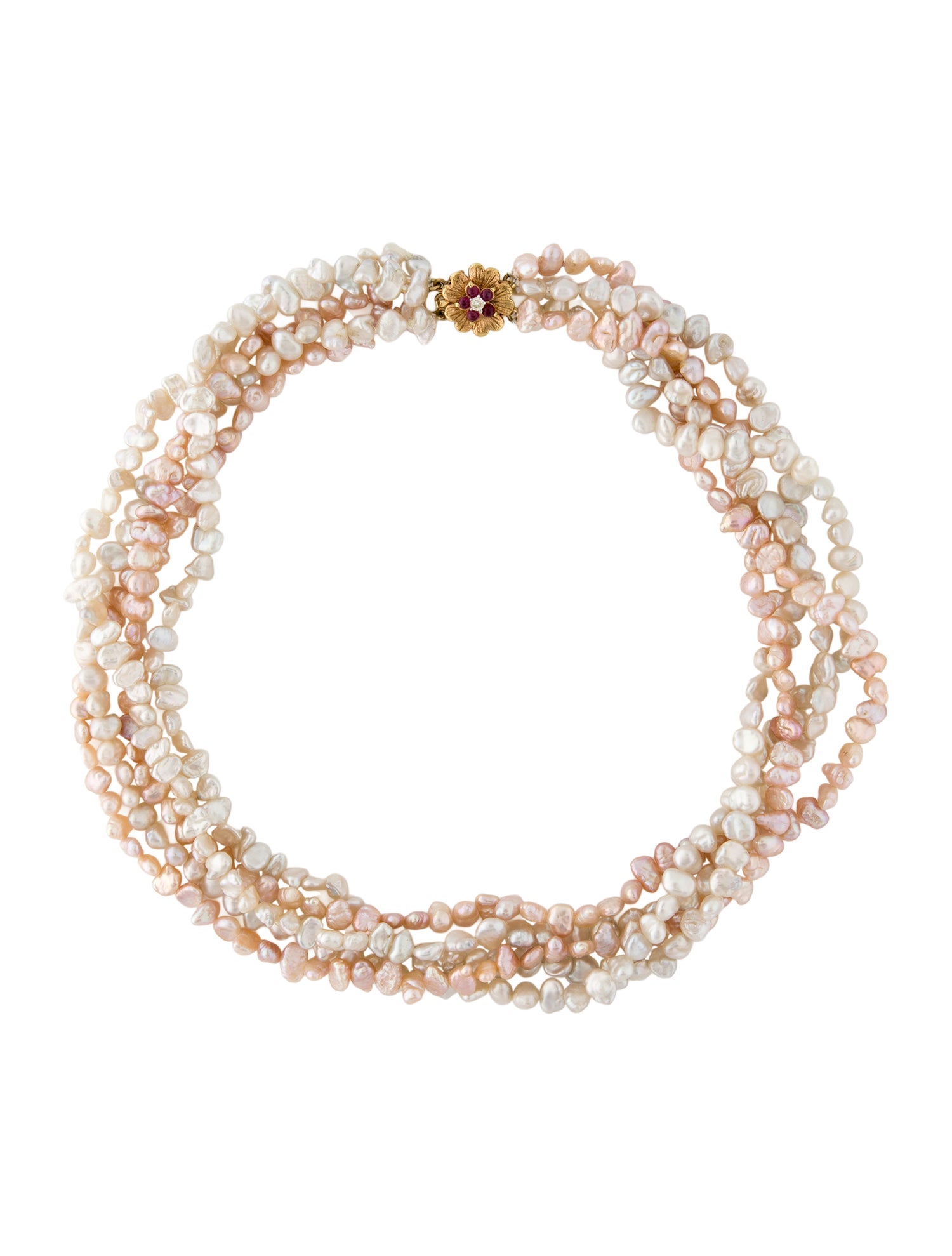 Necklace 14K Pearl, Ruby & Diamond Multistrand