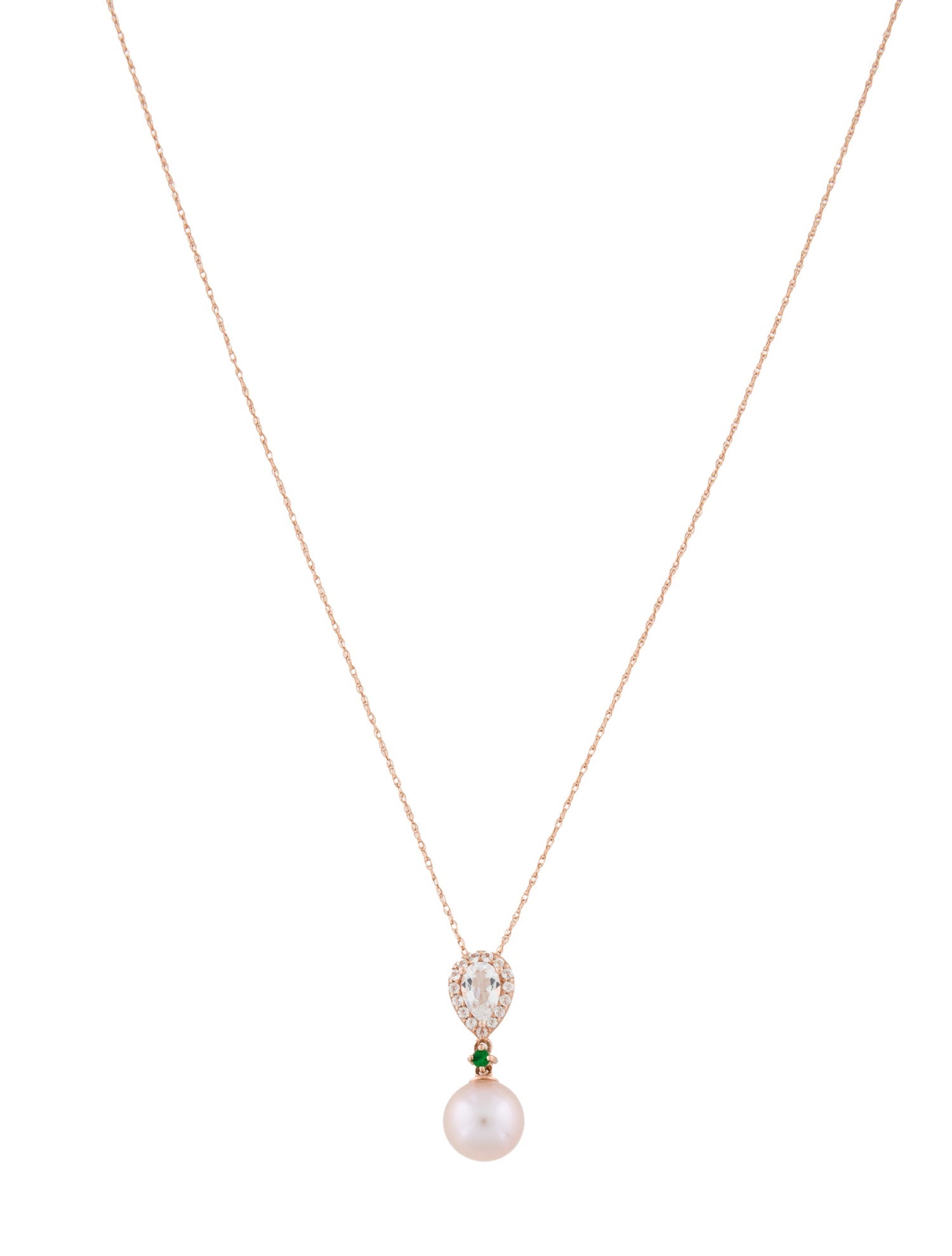 Necklace 10K Pearl, Tsavorite Garnet & Topaz Pendant