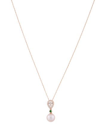Necklace 10K Pearl, Tsavorite Garnet & Topaz Pendant Necklace