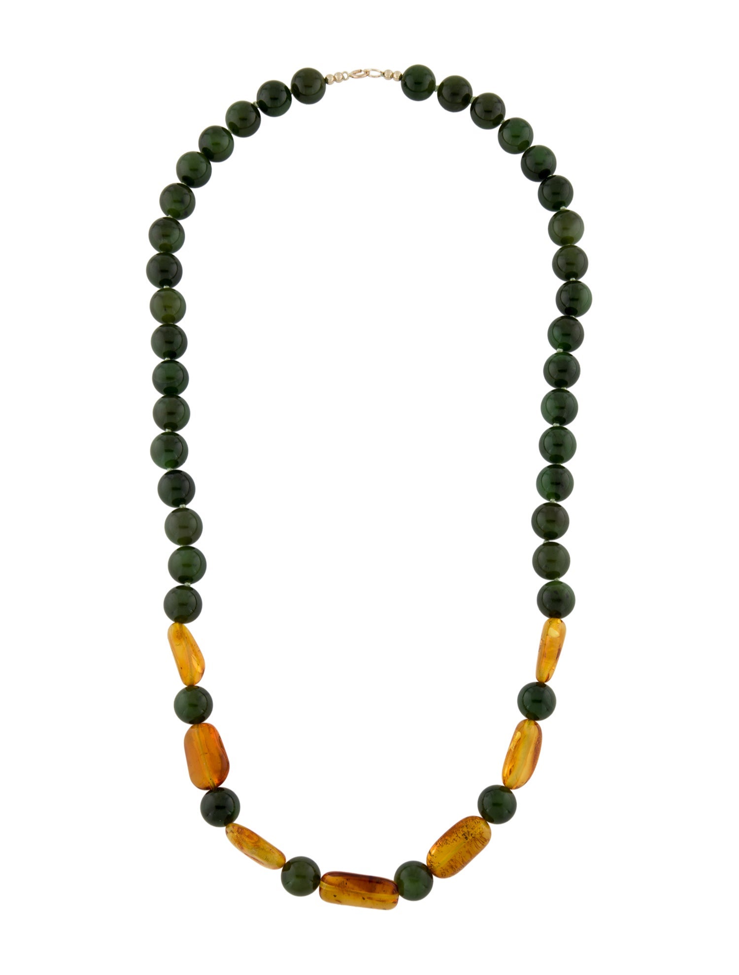 Necklace 14K Nephrite & Amber Bead Strand