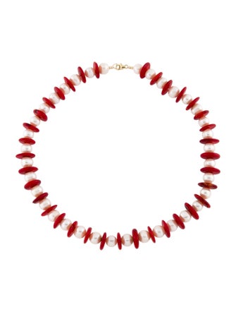 Necklace 14K Pearl Bead & Dyed Coral Necklace