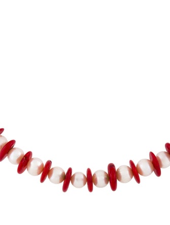 Necklace 14K Pearl Bead & Dyed Coral Necklace