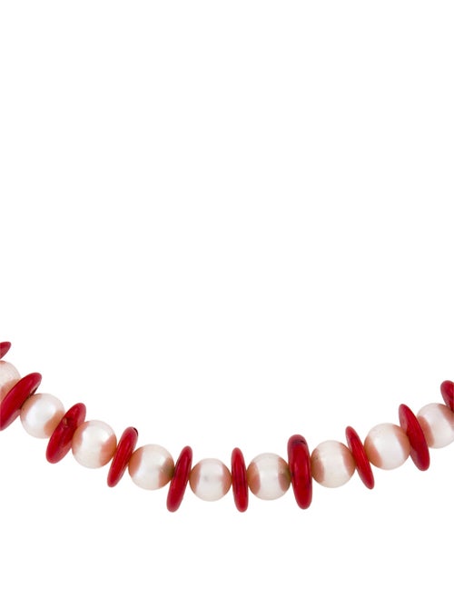 Necklace 14K Pearl Bead & Dyed Coral Necklace