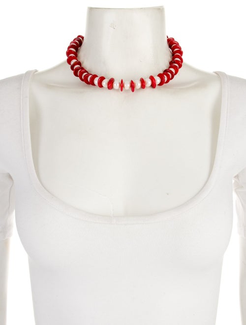 Necklace 14K Pearl Bead & Dyed Coral Necklace