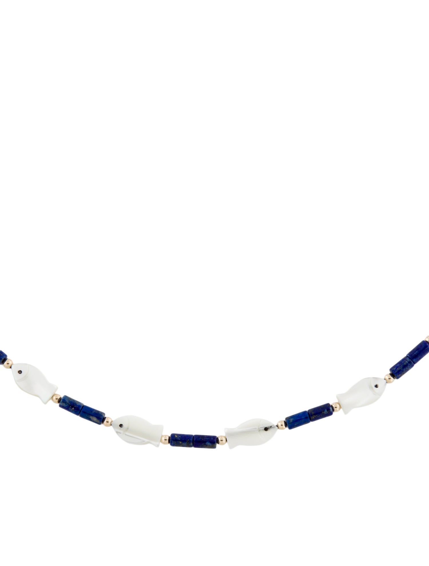 Necklace 14K Mother of Pearl & Lapis Lazuli Fish Station