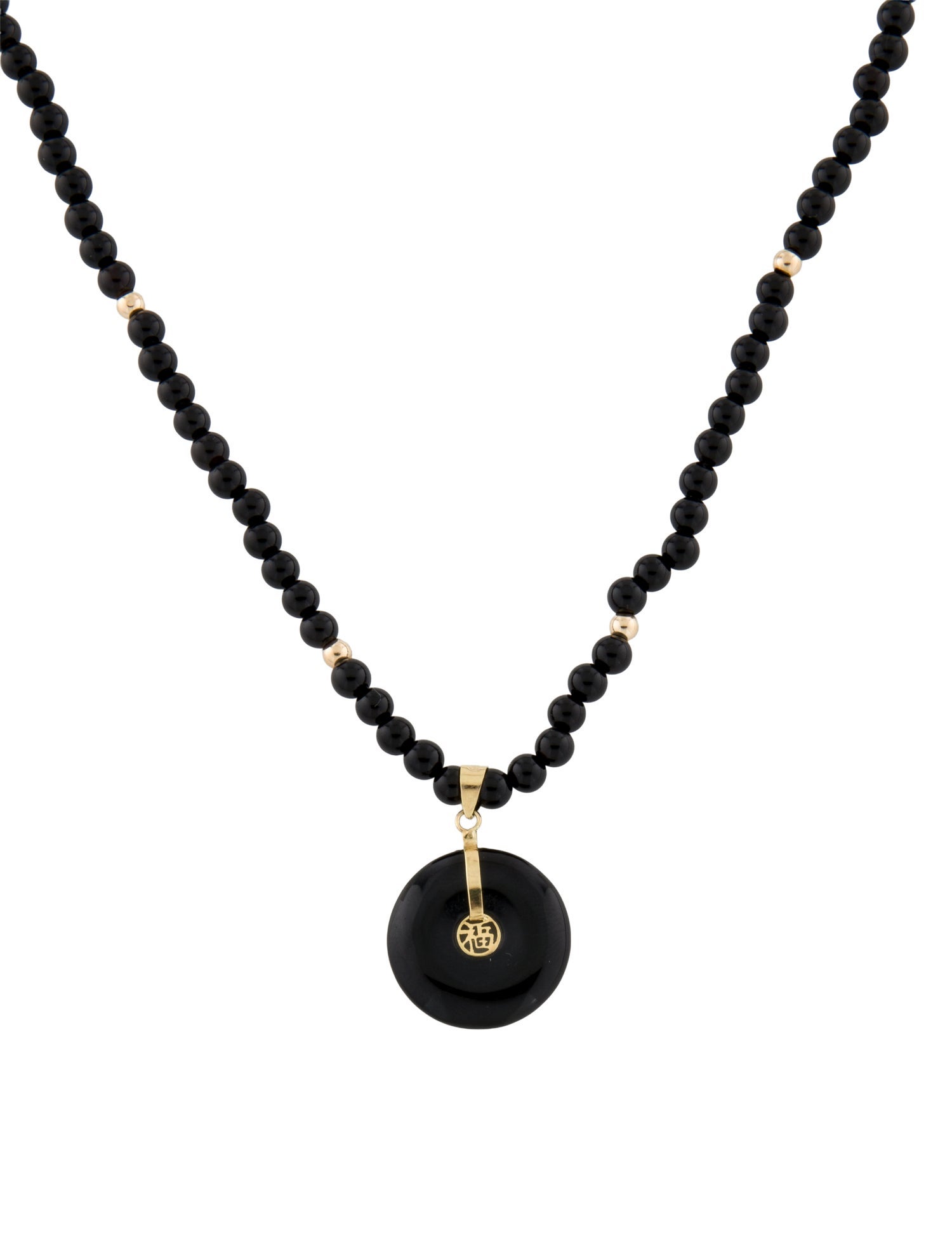 Necklace 14K Onyx Bead Fortune Pendant Necklace