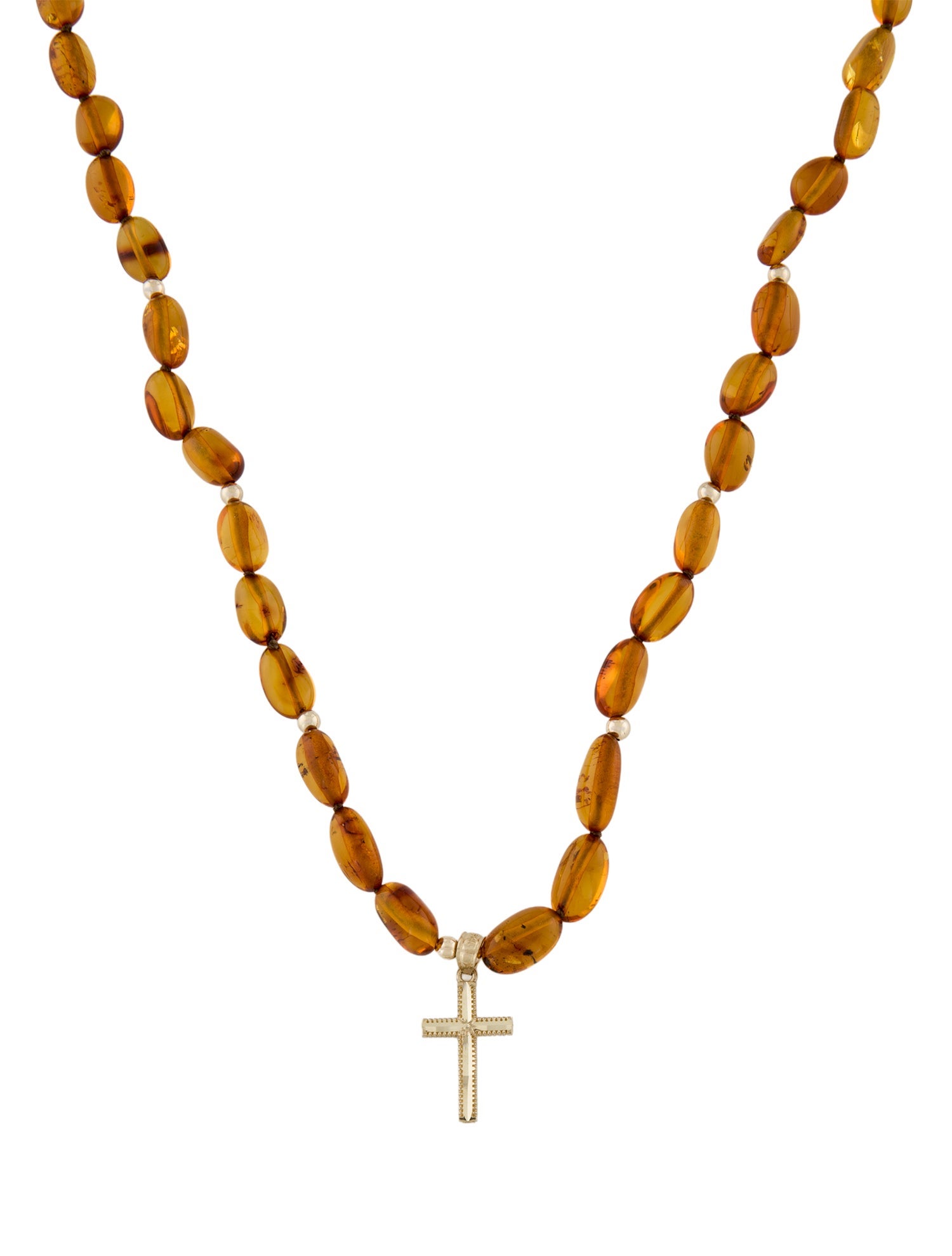Necklace 14K Amber Bead Cross Pendant