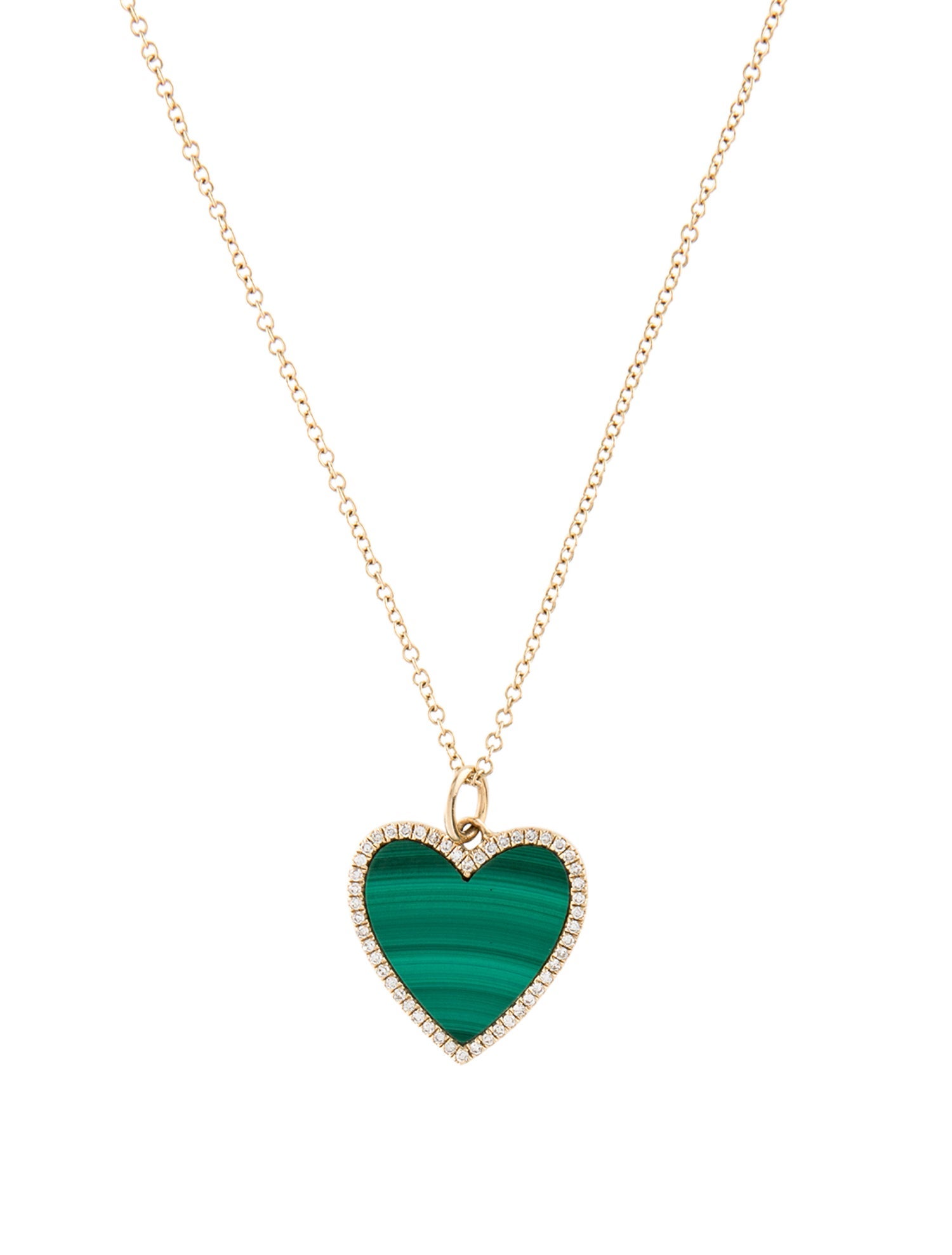 Necklace 14K Malachite & Diamond Heart Pendant Necklace