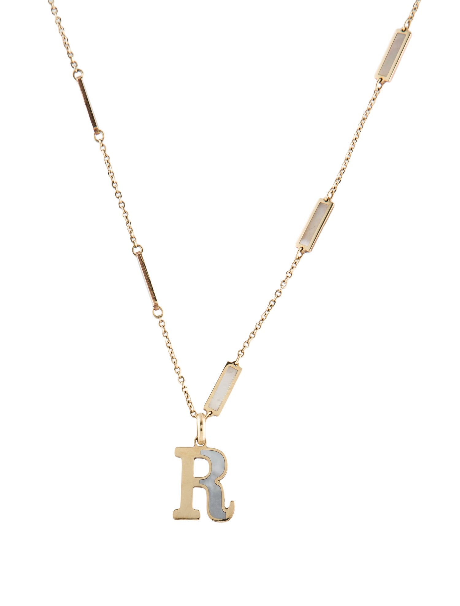 Necklace 14K Mother of Pearl 'R' Pendant