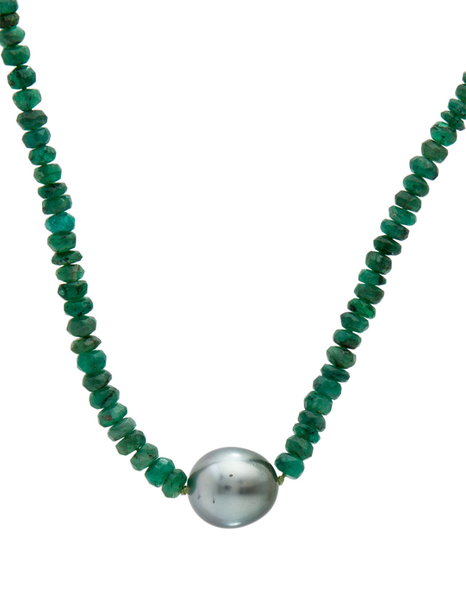 Necklace 14K Dyed Pearl & Emerald Bead Strand Necklace