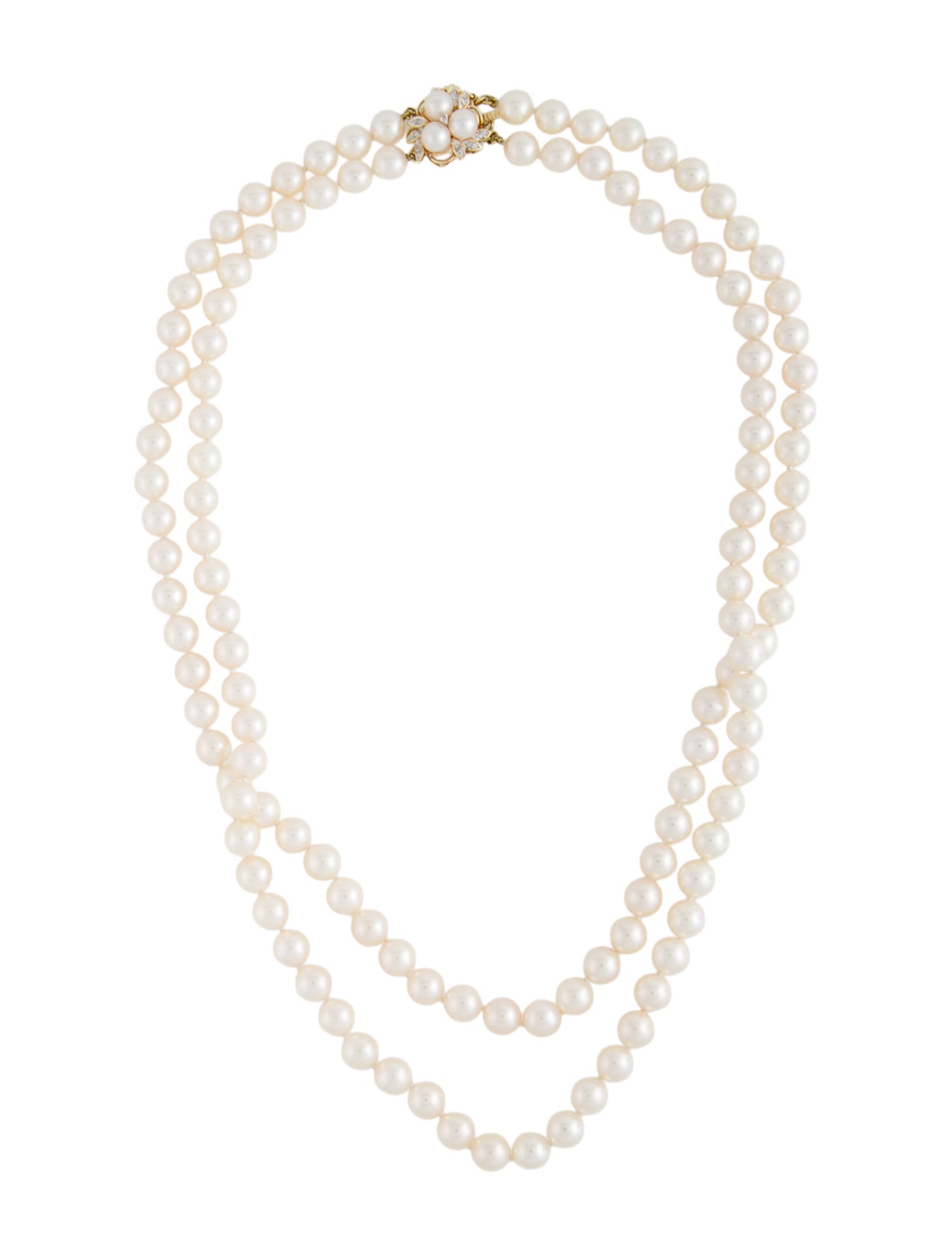 Necklace 14K Pearl & Diamond Double Strand