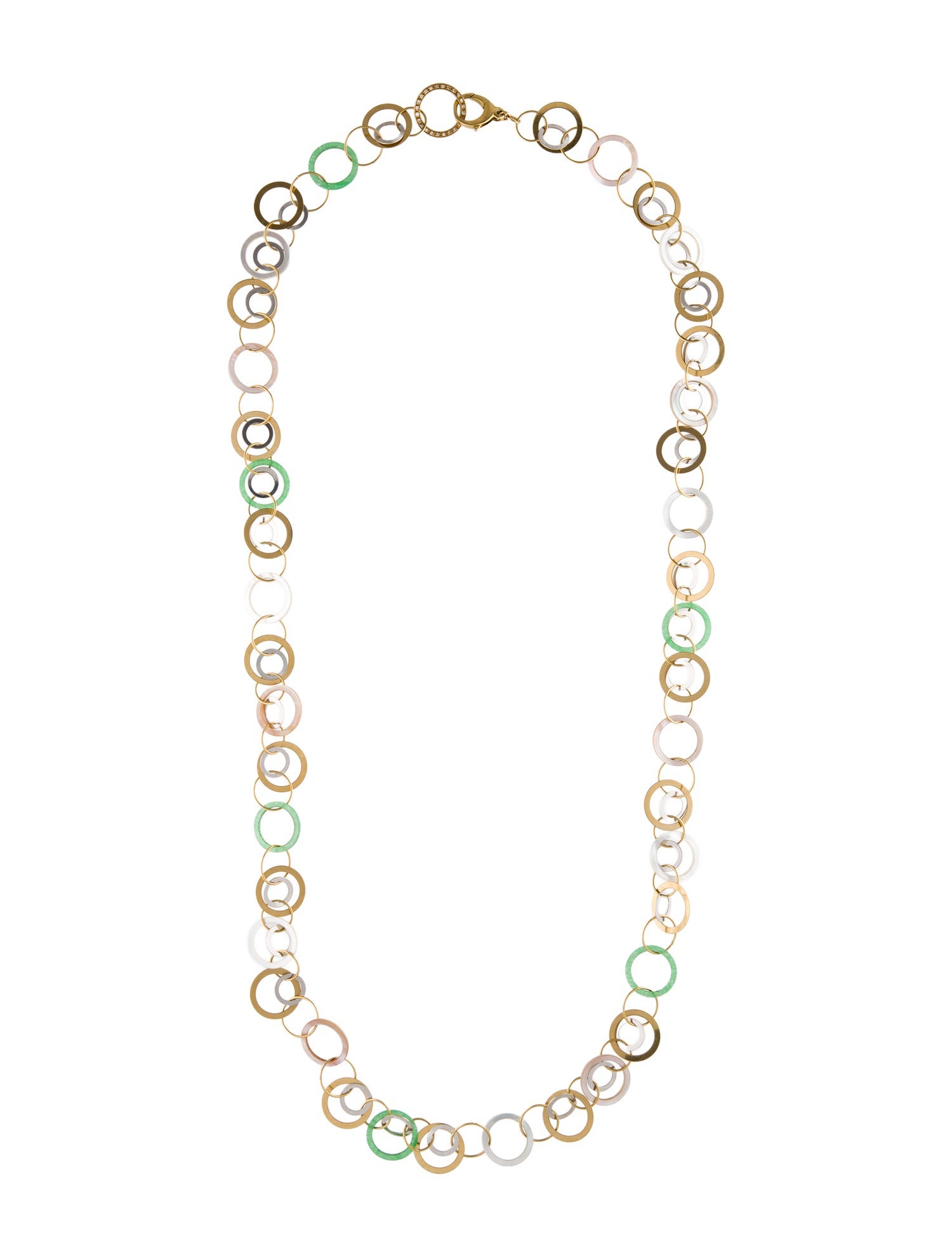 Necklace 18K Mother Of Pearl, Dyed Quartzite & Diamond Link