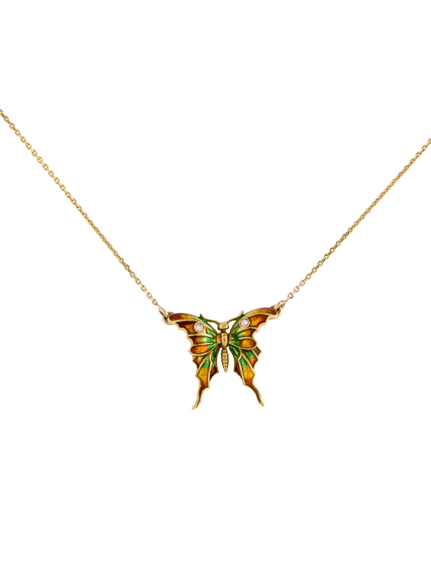 Necklace Enamel & Diamond Butterfly Pendant Necklace
