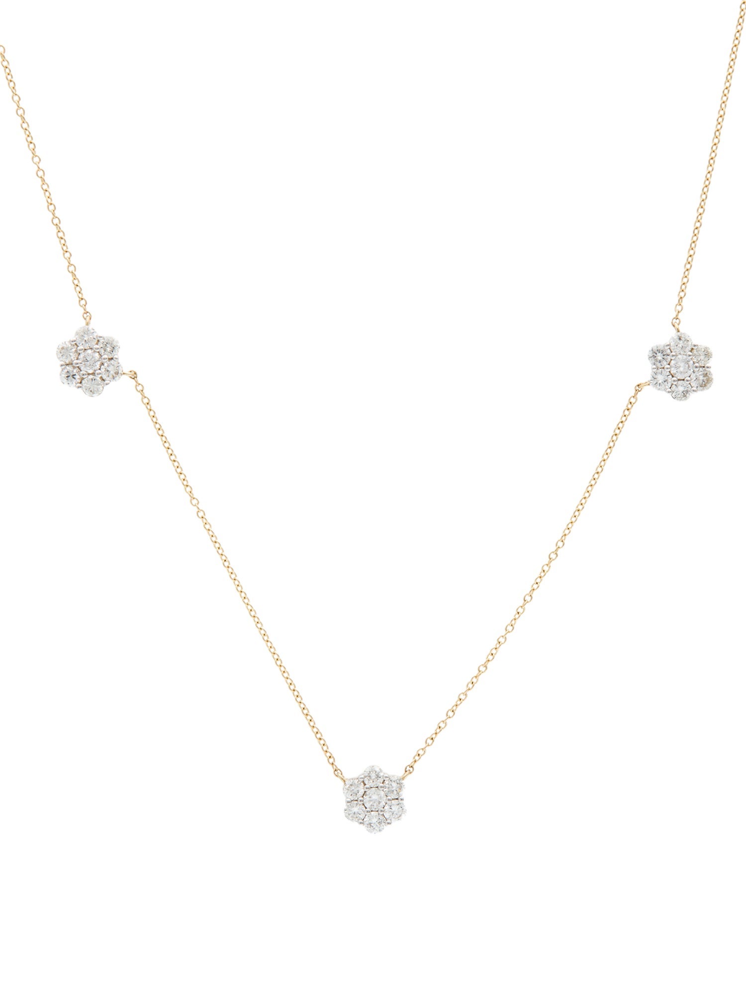 Necklace 14K 2.10ctw Diamond Cluster Station Necklace