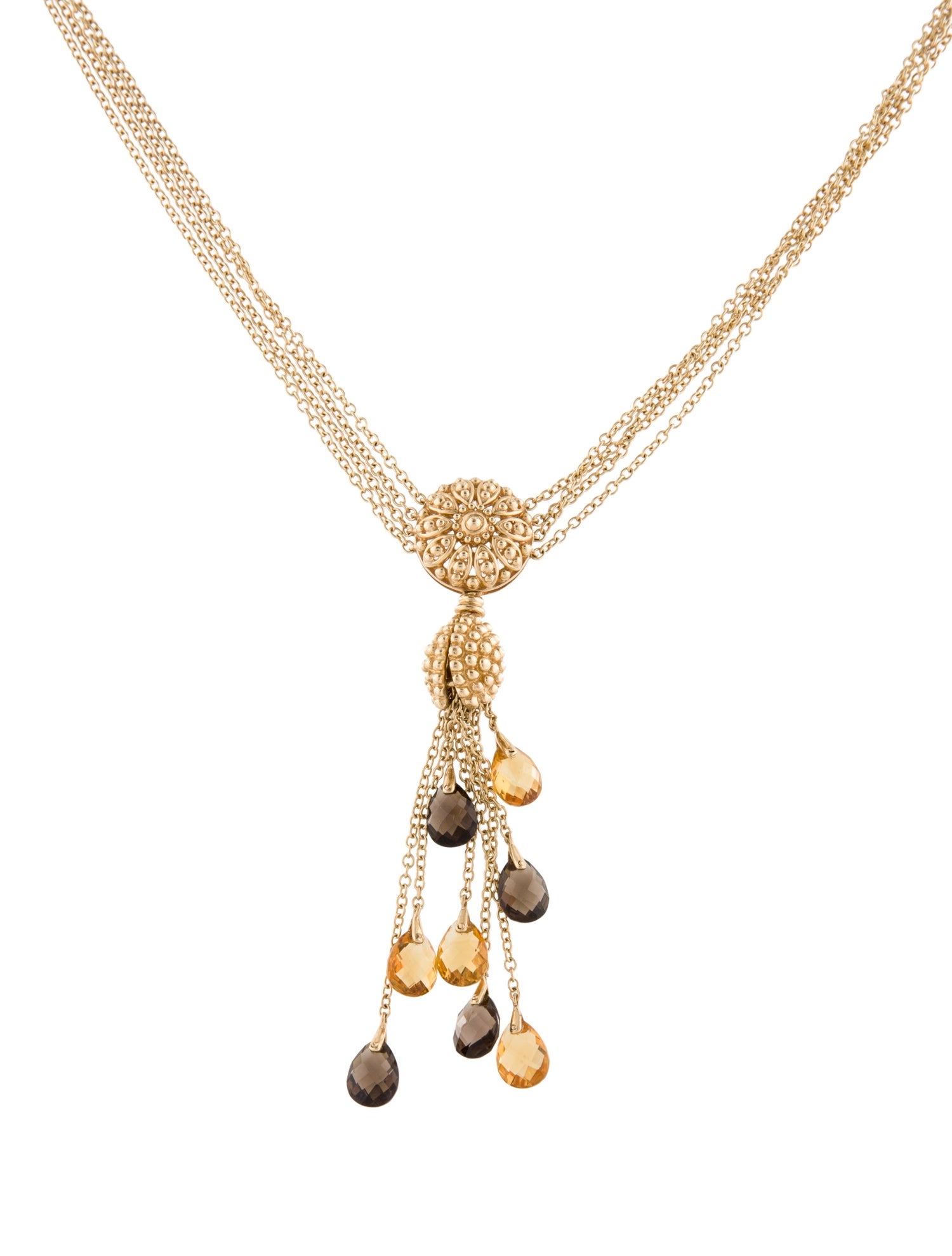 Necklace 14K Citrine & Smoky Quartz Pendant