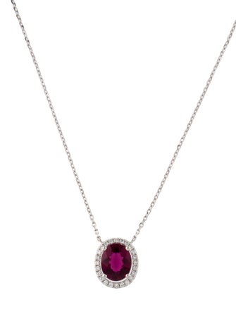 Necklace 18K 2.32ctw Tourmaline & Diamond Halo Pendant Necklace