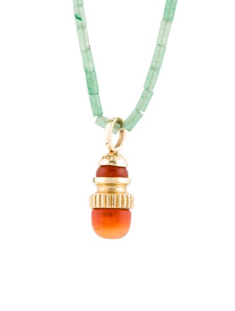 Necklace 14K Aventurine Quartz & Carnelian Pendant Necklace