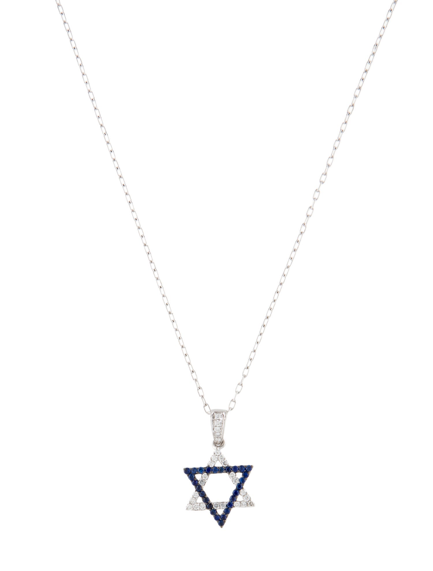 Necklace 18K Sapphire & Diamond Star of David Pendant Necklace