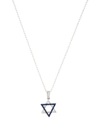 Necklace 18K Sapphire & Diamond Star of David Pendant Necklace