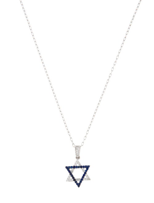 Necklace 18K Sapphire & Diamond Star of David Pendant Necklace