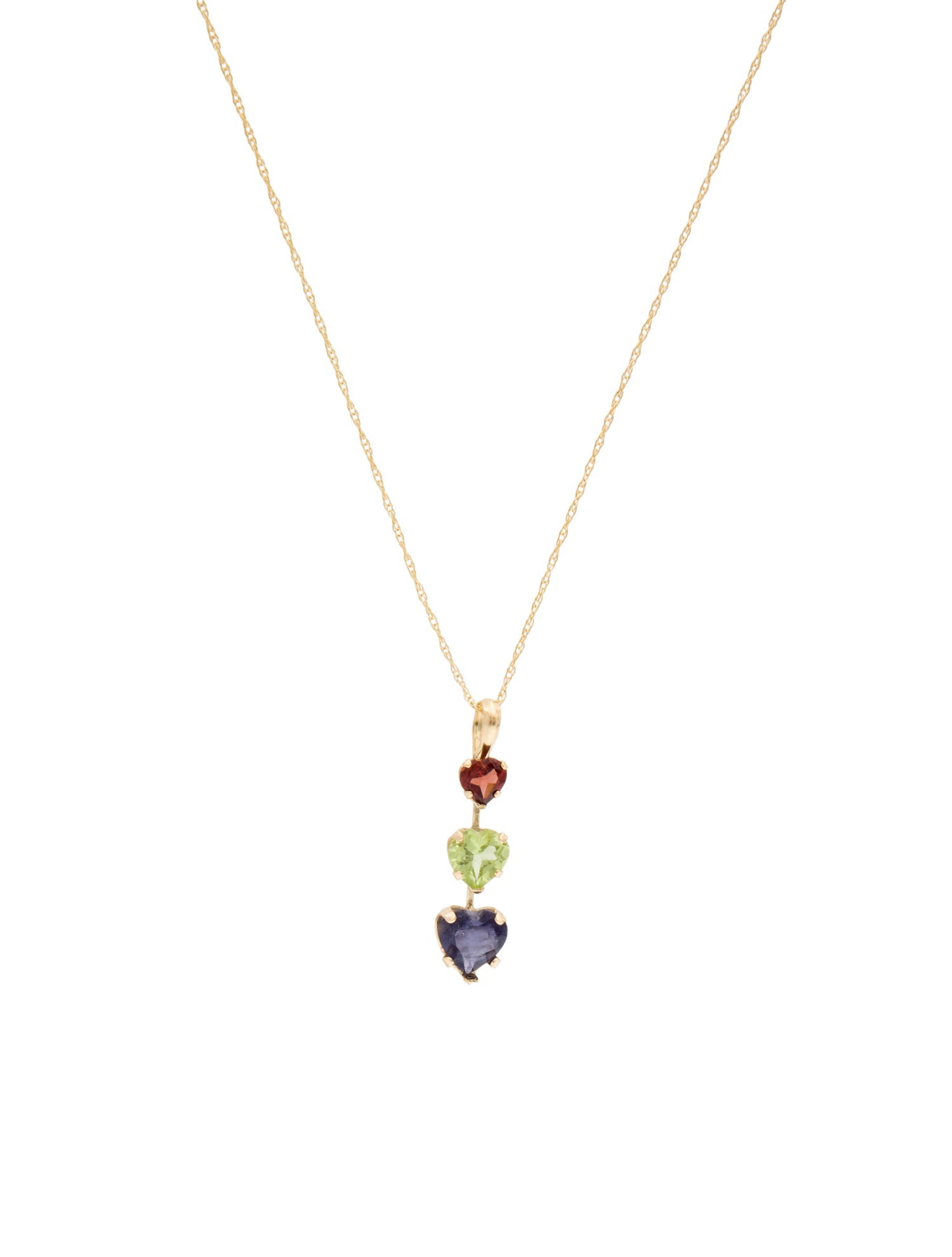 Necklace 14K Peridot, Iolite & Garnet Heart Pendant