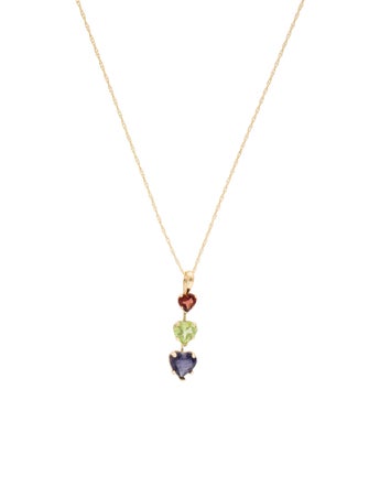 Necklace 14K Peridot, Iolite & Garnet Heart Pendant Necklace