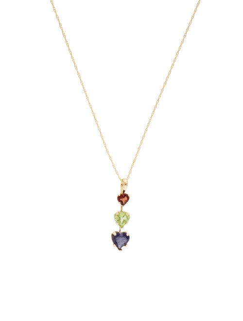 Necklace 14K Peridot, Iolite & Garnet Heart Pendant Necklace