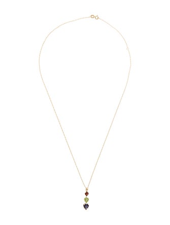 Necklace 14K Peridot, Iolite & Garnet Heart Pendant Necklace
