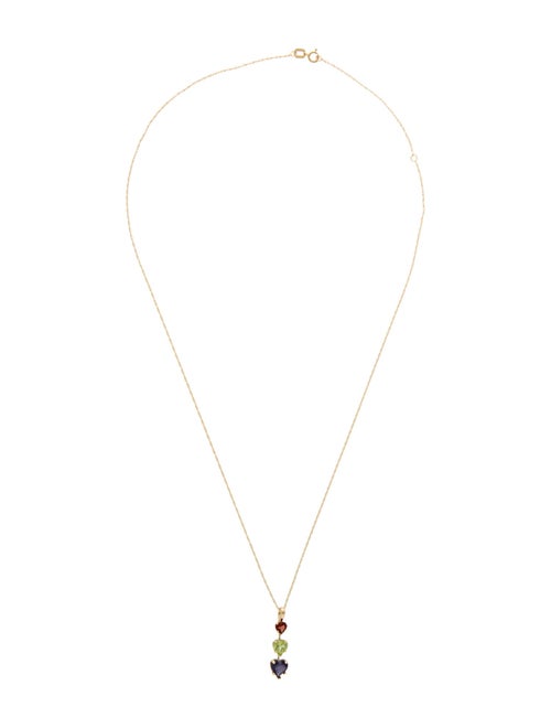 Necklace 14K Peridot, Iolite & Garnet Heart Pendant Necklace