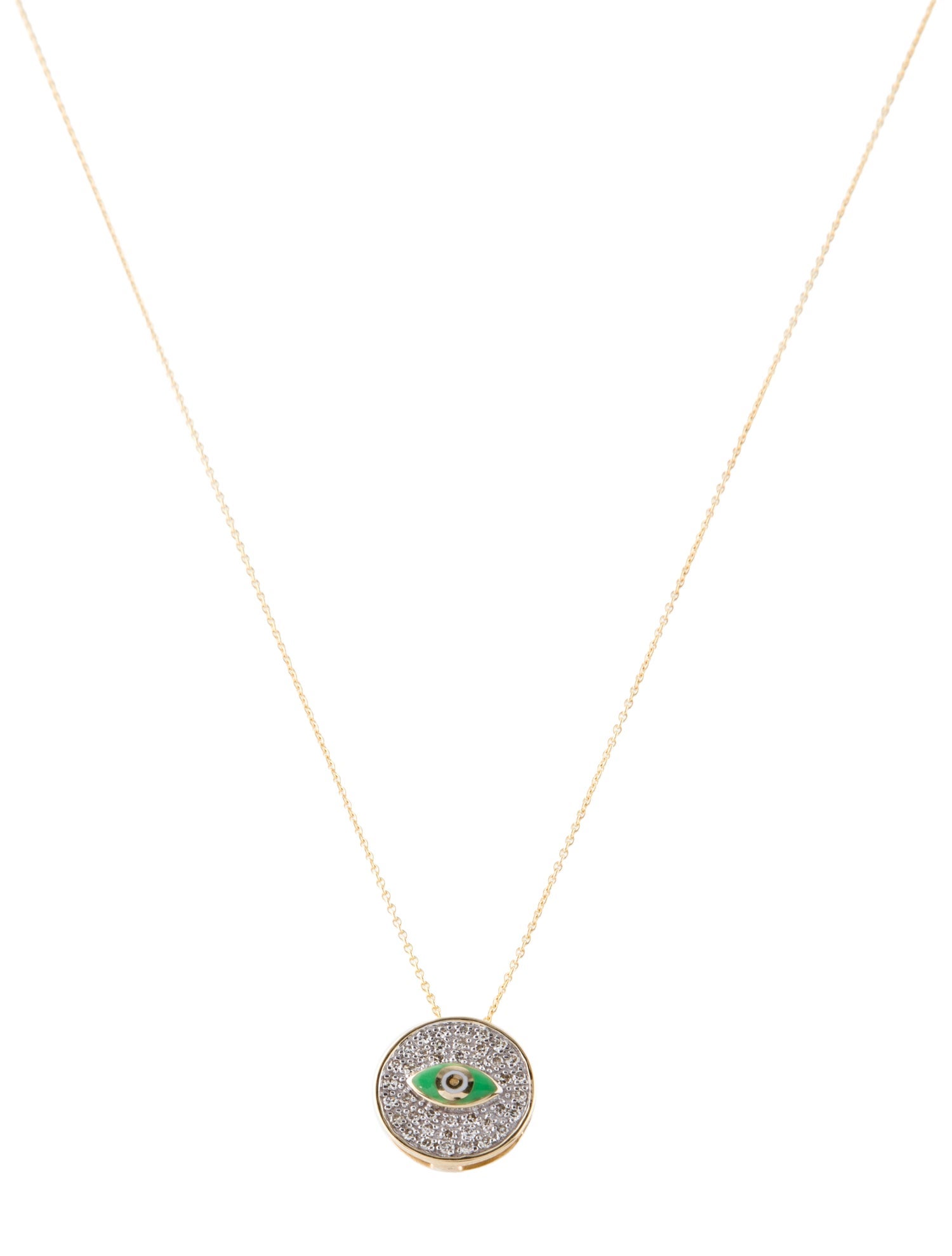 Necklace 14K Enamel & Diamond Eye Pendant