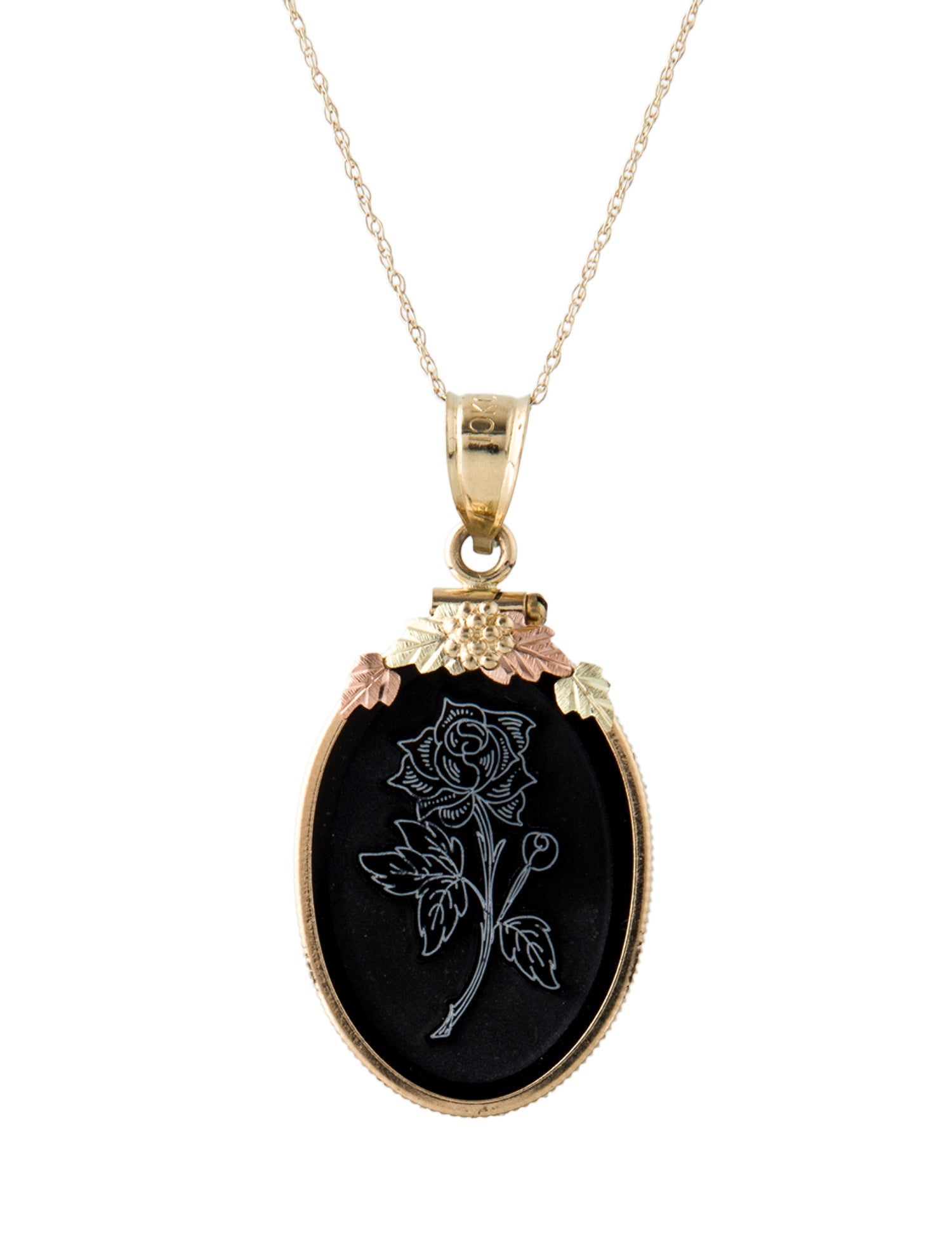 Necklace 10K Onyx Rose Cameo Pendant Necklace