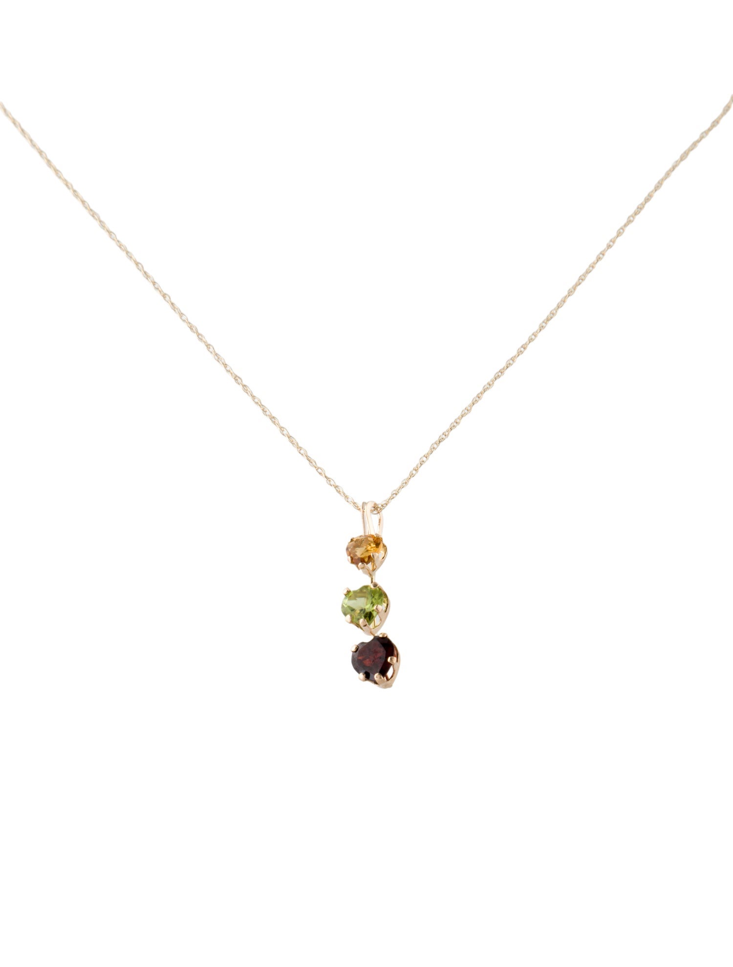 Necklace 10K Citrine, Peridot & Garnet Pendant Necklace